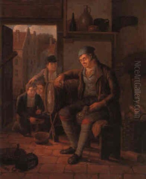 A Stolen Drink Oil Painting by Christopher (Christoffel) Wust