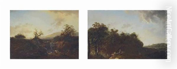 Landschaft Mit Wasserfall (+ Landschaft; 2 Works) Oil Painting by Johann-Heinrich Wuest