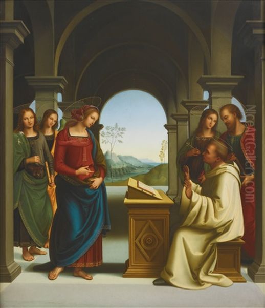 The Virgin Appearing To St. Bernard (after Pietro Perugino) Oil Painting by Otto Wuestlich