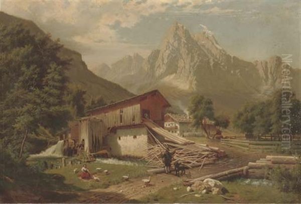 Feeding Geese At The Sawmill Oil Painting by Otto Wuestlich