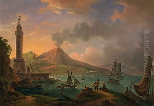 Bay Of Naples With Vesuv Oil Painting by Michael Wutky