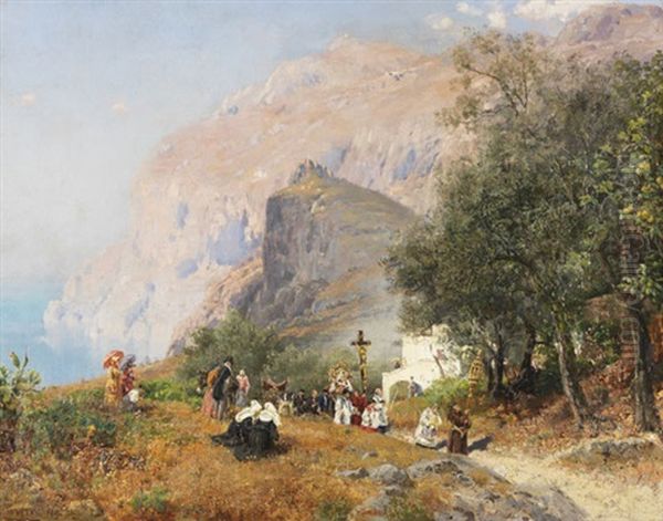 Prozession Auf Capri Oil Painting by Carl Wuttke