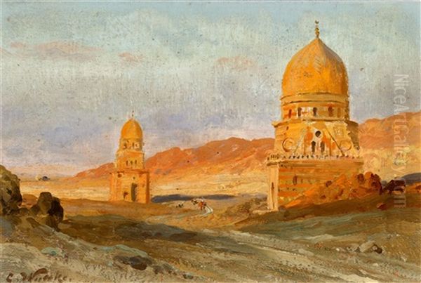 Two Caliph's Graves In The Desert Near Cairo Oil Painting by Carl Wuttke