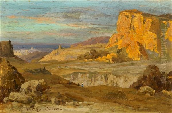 View Of The Mokattam Mountain Near Cairo Oil Painting by Carl Wuttke