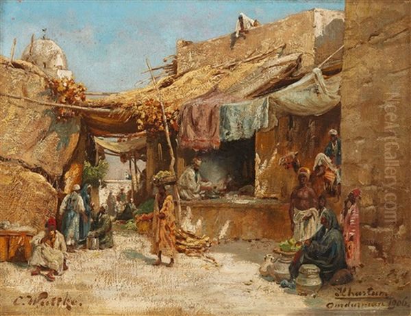 The Bazaar At Khartoum Oil Painting by Carl Wuttke