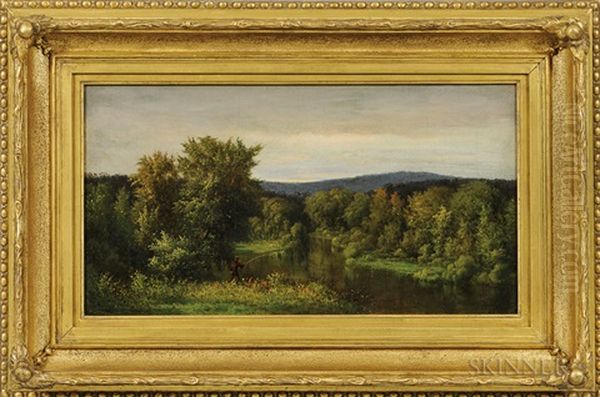 Fisherman In Summer, Below Spring Valley Oil Painting by Alexander Helwig Wyant