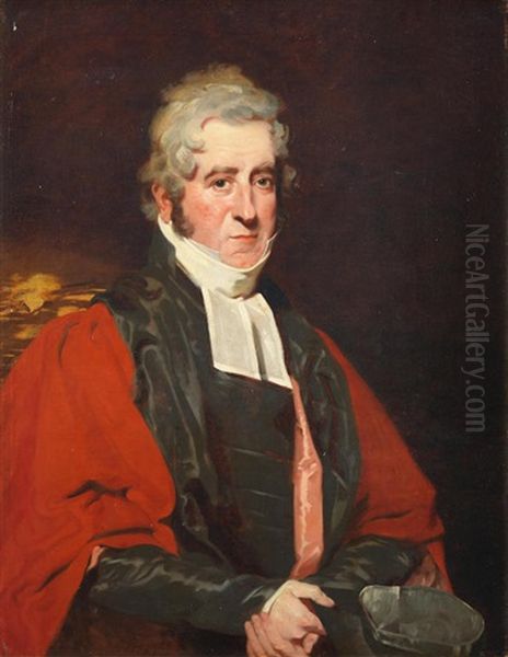 Portrait Of Rev. Doctor Robert Twiss, Bust-length, In Doctoral Robes; And Portrait Of His Wife, Fanny Twiss, Bust-length, In A White Dress And Headdress Oil Painting by Henry Wyatt