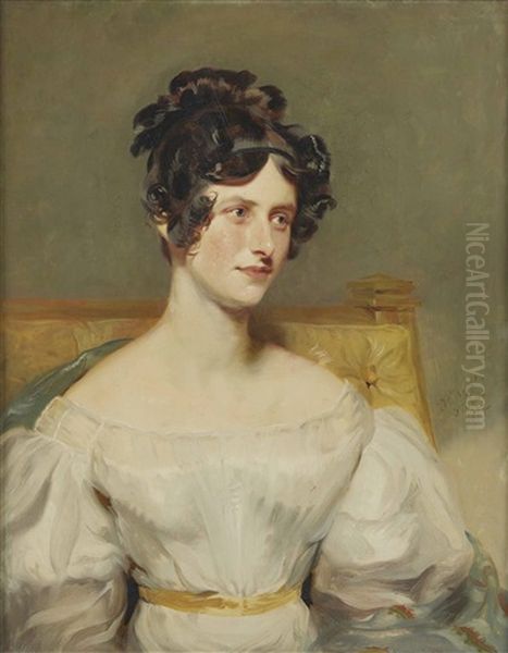 Portrait Of Mrs. Henry William Wilson, Seated Half-length, In A White Dress Oil Painting by Henry Wyatt