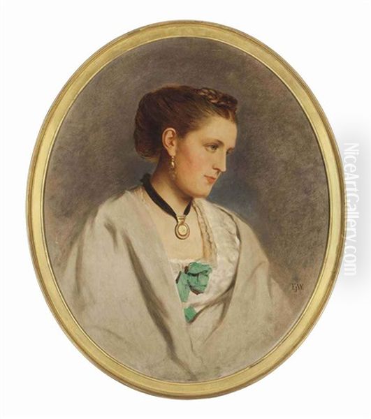 Portrait Of A Lady, In A White Dress And Wrap Oil Painting by Francis John Wyburd