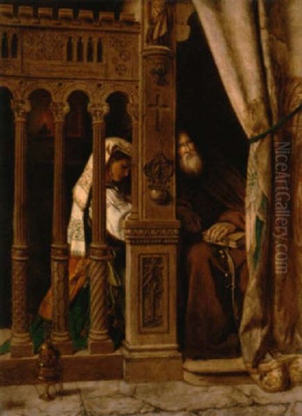 At The Confessional Oil Painting by Francis John Wyburd