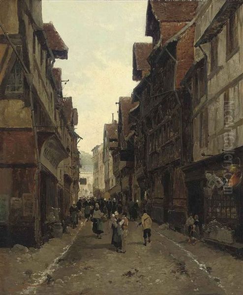 A Bustling Flemish Street by Jaak van Wyck