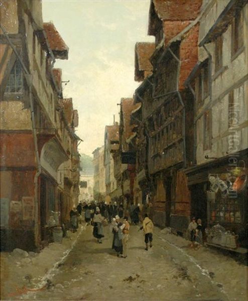 Dutch Street Oil Painting by Jaak van Wyck