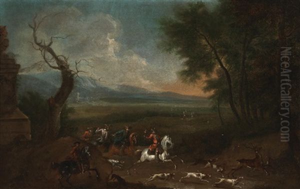 A Landscape With A Stag Hunt by Jan Wyck