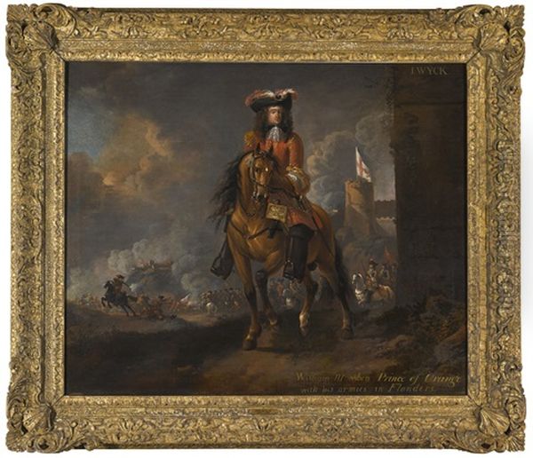 Equestrian Portrait Of William Iii (1650-1702), When Prince Of Orange, A Battle Beyond Oil Painting by Jan Wyck