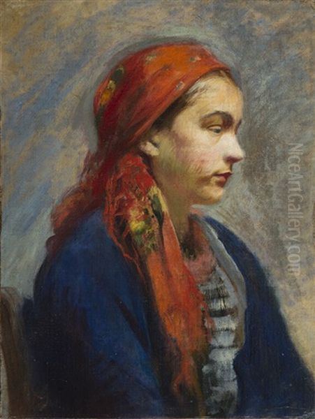 Girl In A Shawl Oil Painting by Leon Wyczolkowski