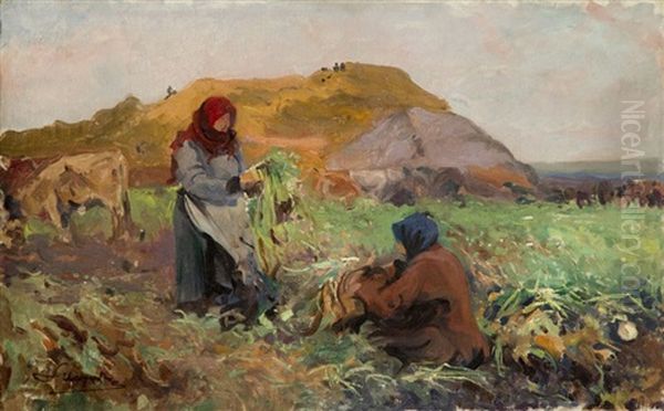 Kopanie Burakow (pielenie) Oil Painting by Leon Wyczolkowski