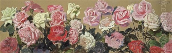 White Roses, Red Roses (decorative Frieze) Oil Painting by Leon Wyczolkowski