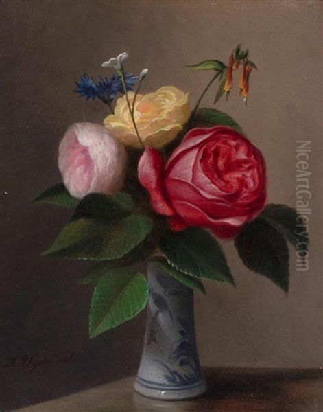 Mixed Flowers In A Porcelain Vase Oil Painting by Arnoud Wydeveld