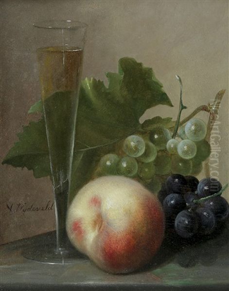 Still Life With A Peach, Grapes And Wine Oil Painting by Arnoud Wydeveld