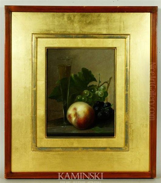 Still Life, Peach Grapes And Wine Oil Painting by Arnoud Wydeveld