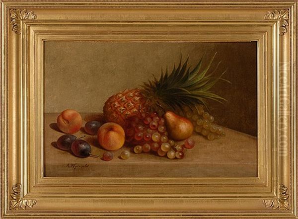 Still Life Of A Pineapple, Grapes And Other Fruit Oil Painting by Arnoud Wydeveld