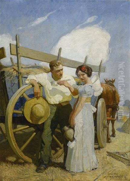 Untitled (couple And Wagon) Oil Painting by N.C. Wyeth