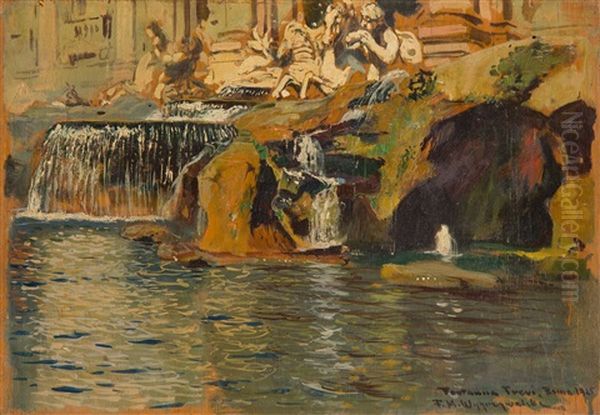 Fontana Di Trevi Oil Painting by Feliks Michal Wygrzywalski