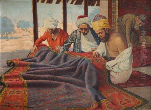 Repairing The Carpets Oil Painting by Feliks Michal Wygrzywalski