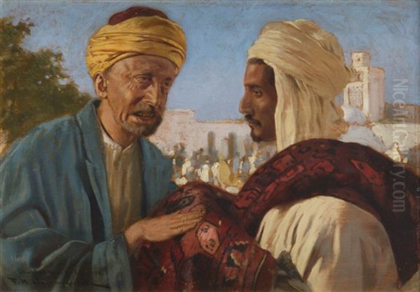 Carpet Seller Oil Painting by Felix Michal Wygrzywalski