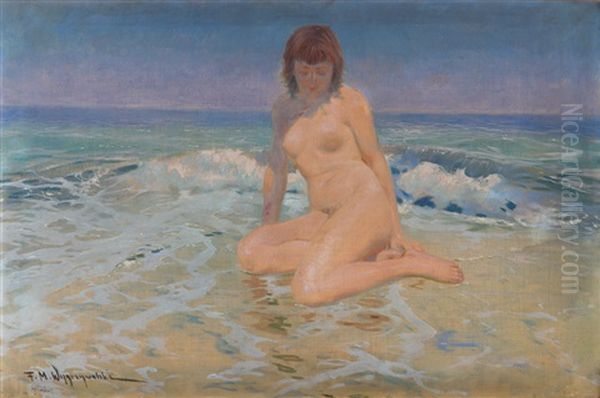 Naked In The Sea Oil Painting by Felix Michal Wygrzywalski