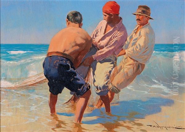 Three Fishermen Oil Painting by Felix Michal Wygrzywalski