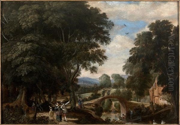 Paysage Au Pont Oil Painting by Jacques Van Der Wyhen