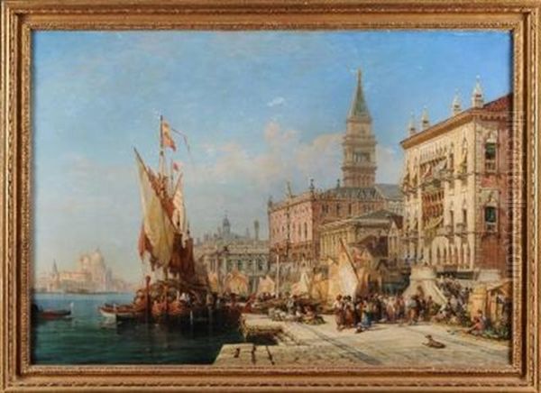 Riva Degli Schiavoni, Looking Towards The Doge's Palace And The Cammpanile, A View Across The Lagoon To The Santa Maria Della Salute Oil Painting by William Wyld