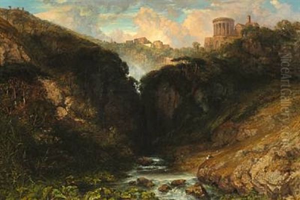 View Of Tivoli In Italy With The Temple Of Vesta And A Rainbow Oil Painting by William Wyld