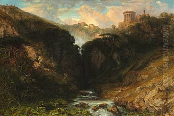 View Of Tivoli In Italy With The Temple Of Vesta And A Rainbow Oil Painting by William Wyld