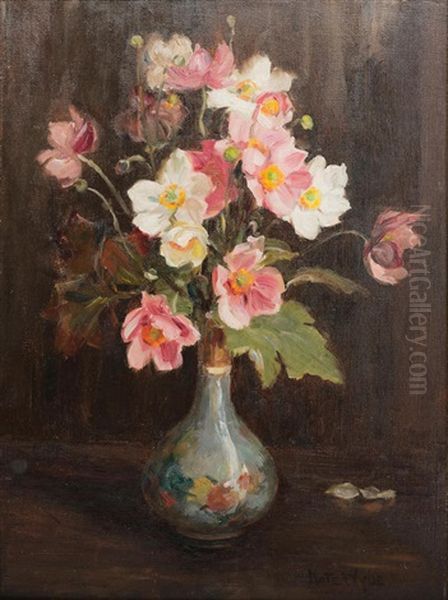 Mixed Blooms In A Chinese Vase Oil Painting by Kate Wylie