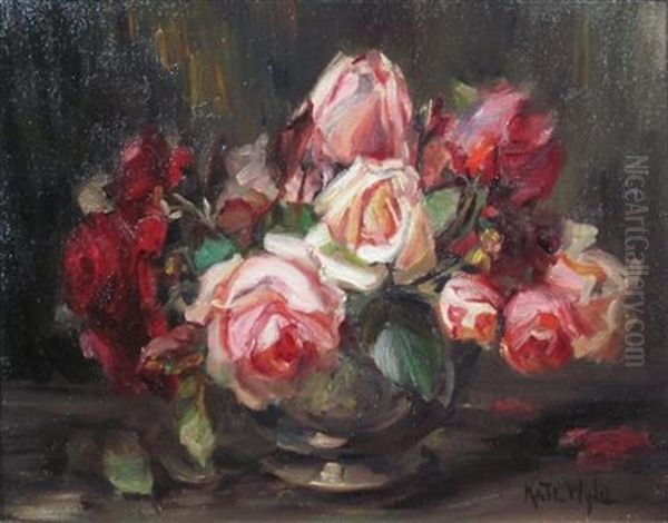 Pink And White Roses Oil Painting by Kate Wylie