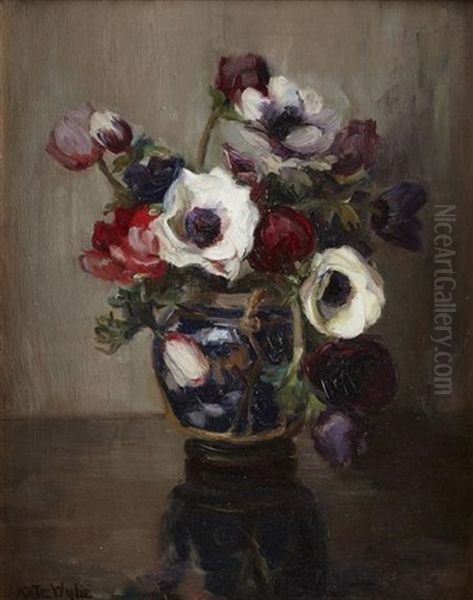 Anemones And Tulips Oil Painting by Kate Wylie