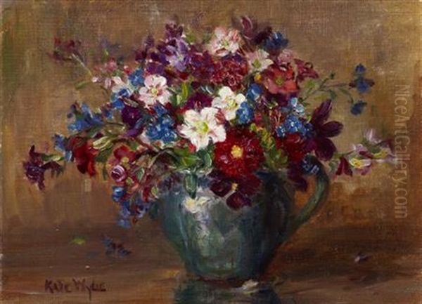 Summer Flowers In A Green Jug Oil Painting by Kate Wylie