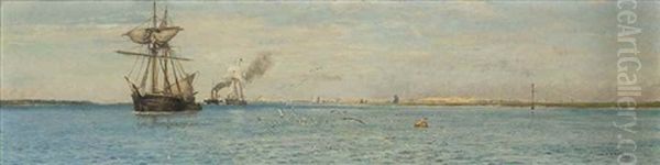 Shipping Under Tow, Southampton Water Oil Painting by Charles William Wyllie