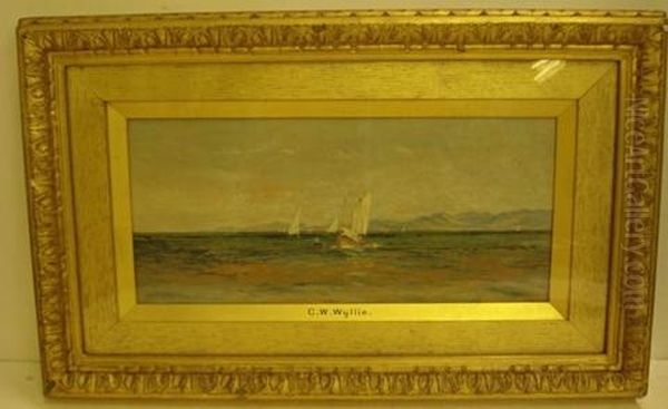 Sailing Vessels Off A Coastline Oil Painting by Charles William Wyllie