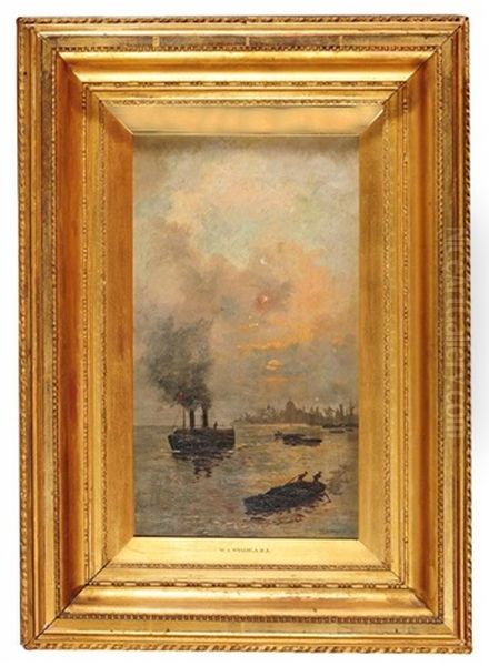 Shipping At Sunset Oil Painting by William Lionel Wyllie