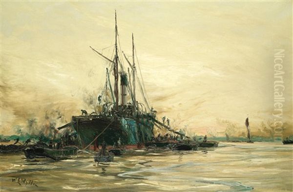 Sandsend Of London Discharging Coal Oil Painting by William Lionel Wyllie