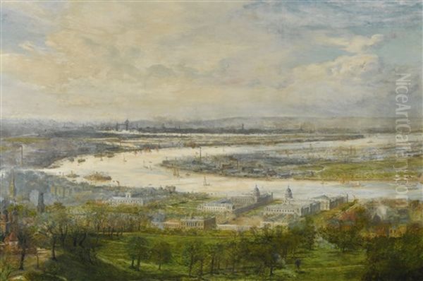 The Flowing River Winds Past Palace, Park, And The Homes Of Toiling Millions Oil Painting by William Lionel Wyllie