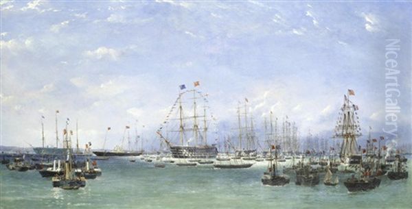 The 'peace Review' Held At Spithead On 23rd April 1856 To Celebrate The Ending Of The Crimean War Oil Painting by William Lionel Wyllie