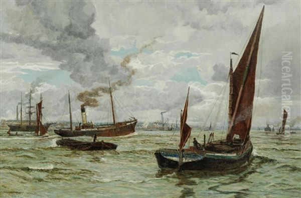 Shipping In Southampton Water Oil Painting by William Lionel Wyllie