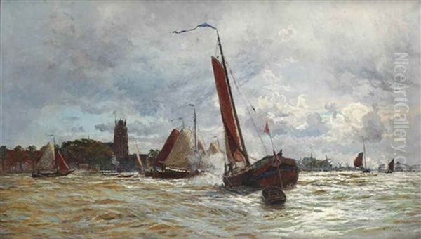 Sailing On The River Near Dordrecht Oil Painting by William Lionel Wyllie