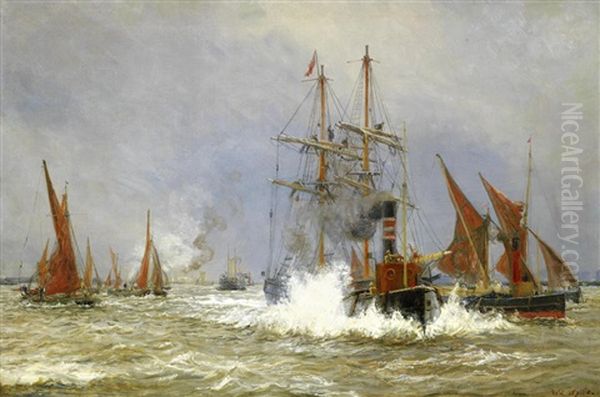 Sail And Steam, Gravesend Reach Oil Painting by William Lionel Wyllie