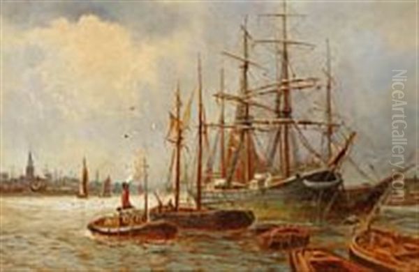 Harbour Scene With Anchoring Ships Oil Painting by William Lionel Wyllie