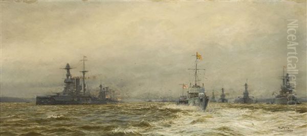 Review Of The Grand Fleet In The Firth Of Forth After The Armistice Oil Painting by William Lionel Wyllie